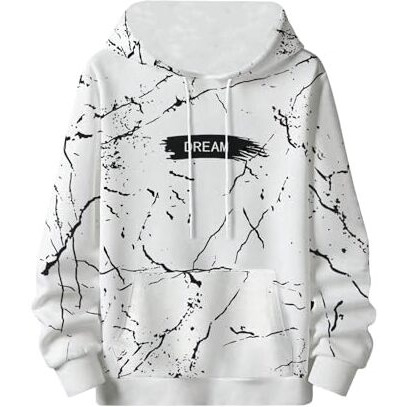 TAGDO Men's Letter Printed Pocket Front Drawstring Hoodie (RF-Hoodie-2010-L) White