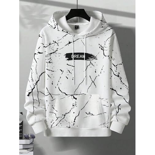 TAGDO Men's Letter Printed Pocket Front Drawstring Hoodie (RF-Hoodie-2010-L) White