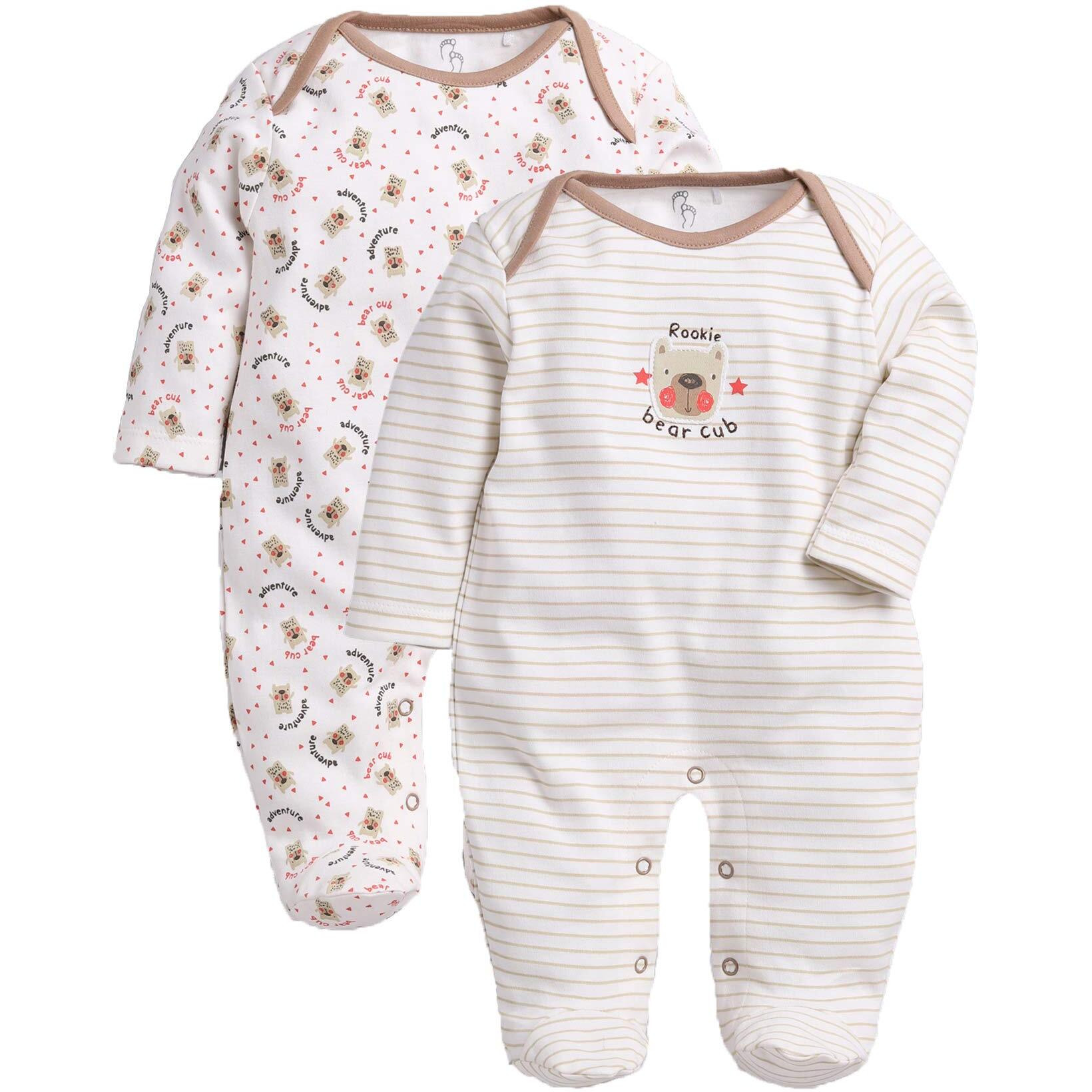 BabyGo Baby Romper 100% Cotton Rompers for New Born Baby|Sleepsuits for Baby Boys & Girls |Onesies| Infant Clothes|BEIGE| 0-3M| 3-6M| 6-9M| Pack of 2