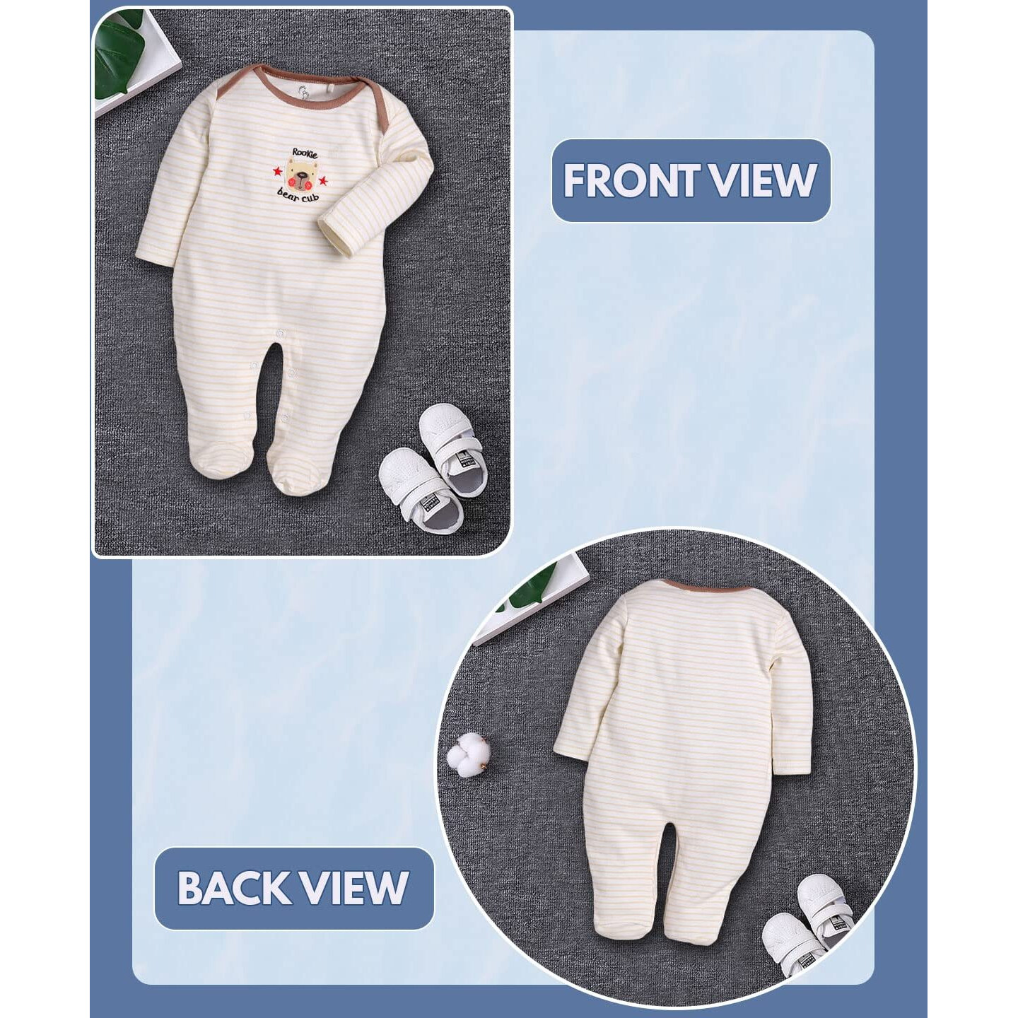 BabyGo Baby Romper 100% Cotton Rompers for New Born Baby|Sleepsuits for Baby Boys & Girls |Onesies| Infant Clothes|BEIGE| 0-3M| 3-6M| 6-9M| Pack of 2