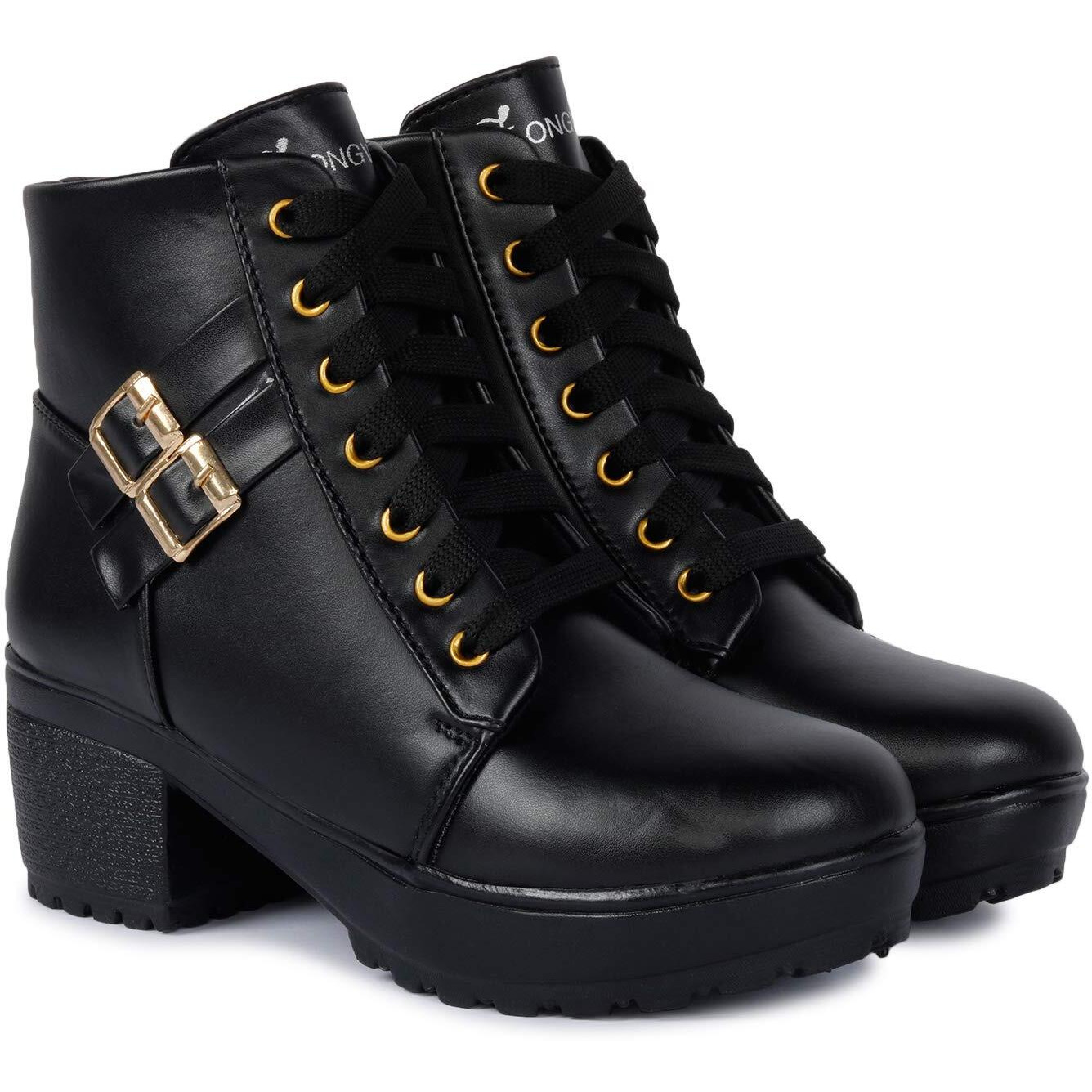 Longwalk Women Fashion Casual Boot High Ankle Heel for Girls Boot (Black, Numeric_5)