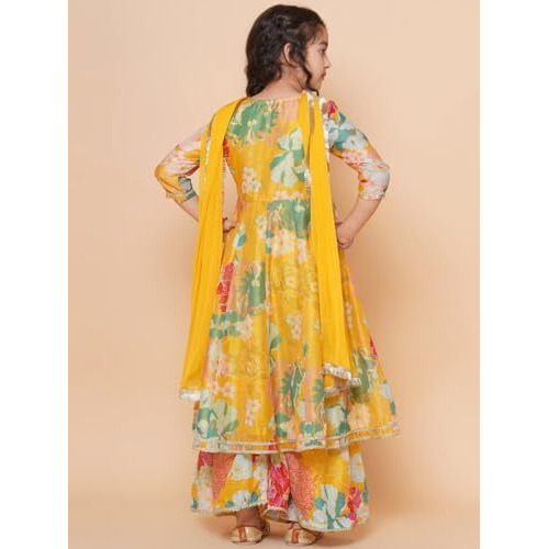 Naixa Girls Rayon Fabric Floral Printed 3/4 Sleeve Yellow Sharara Dress Set,11-12 Years