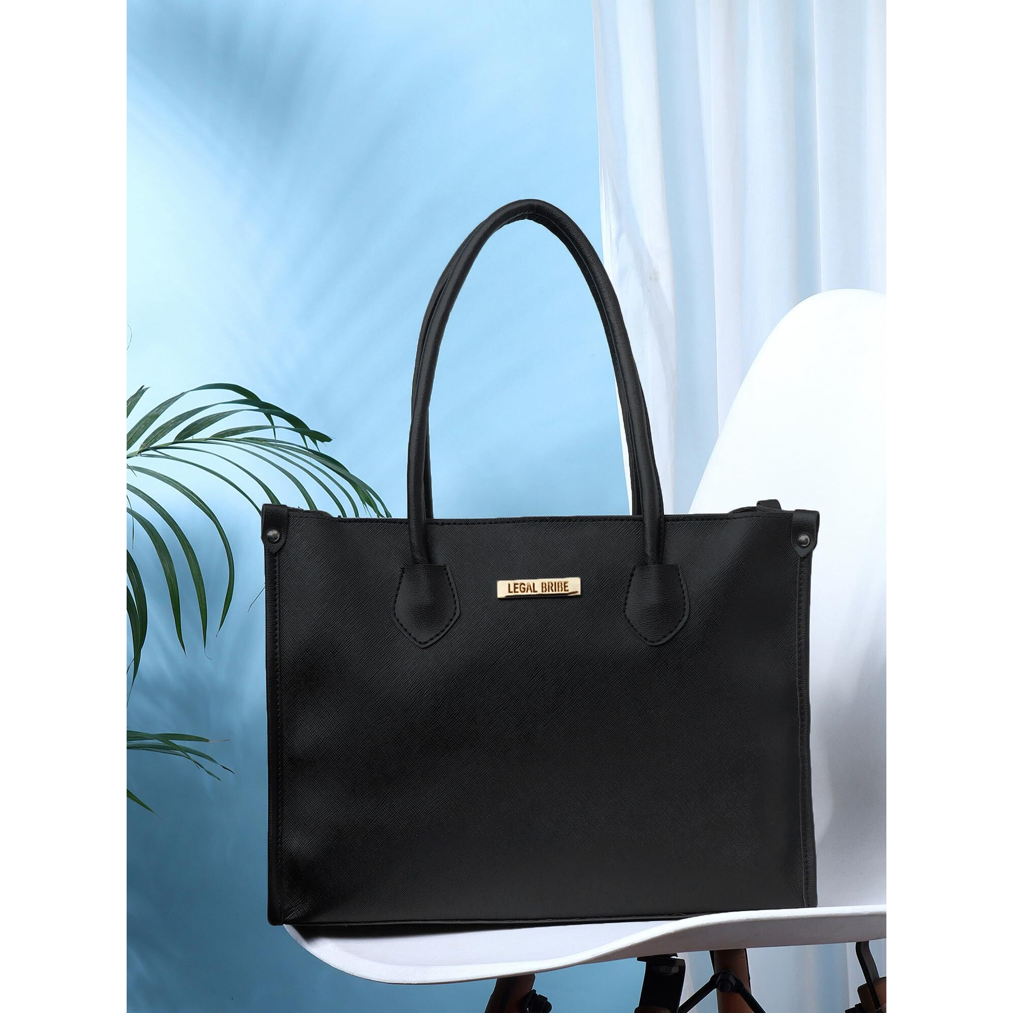 LEGAL BRIBE Women Textured Classic Tote Bag (Black)
