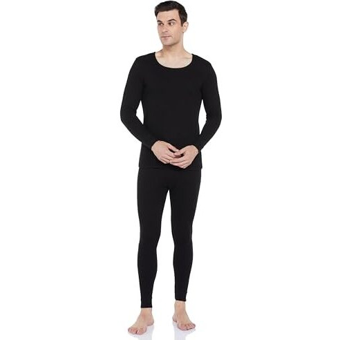 Amazon Brand - Symbol Men's Thermal Set (Top & Bottom) | Full Sleeve | Winter Wear | Body Warmer Set_SYM-M-A24-TH-SET-1003_Black_L