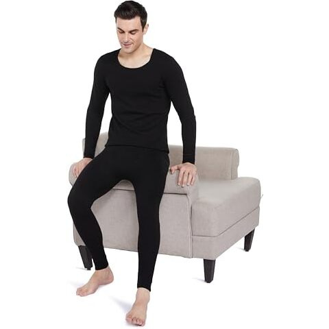 Amazon Brand - Symbol Men's Thermal Set (Top & Bottom) | Full Sleeve | Winter Wear | Body Warmer Set_SYM-M-A24-TH-SET-1003_Black_L