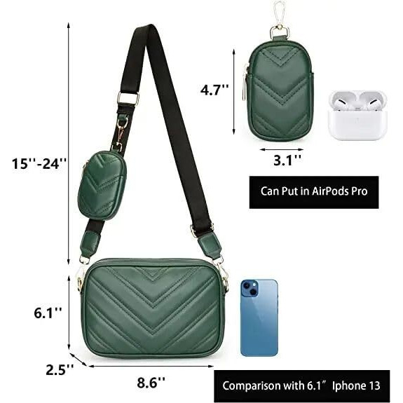 ADISA Women's Girls Cross Body Sling Bag with Pouch (Dark Green)