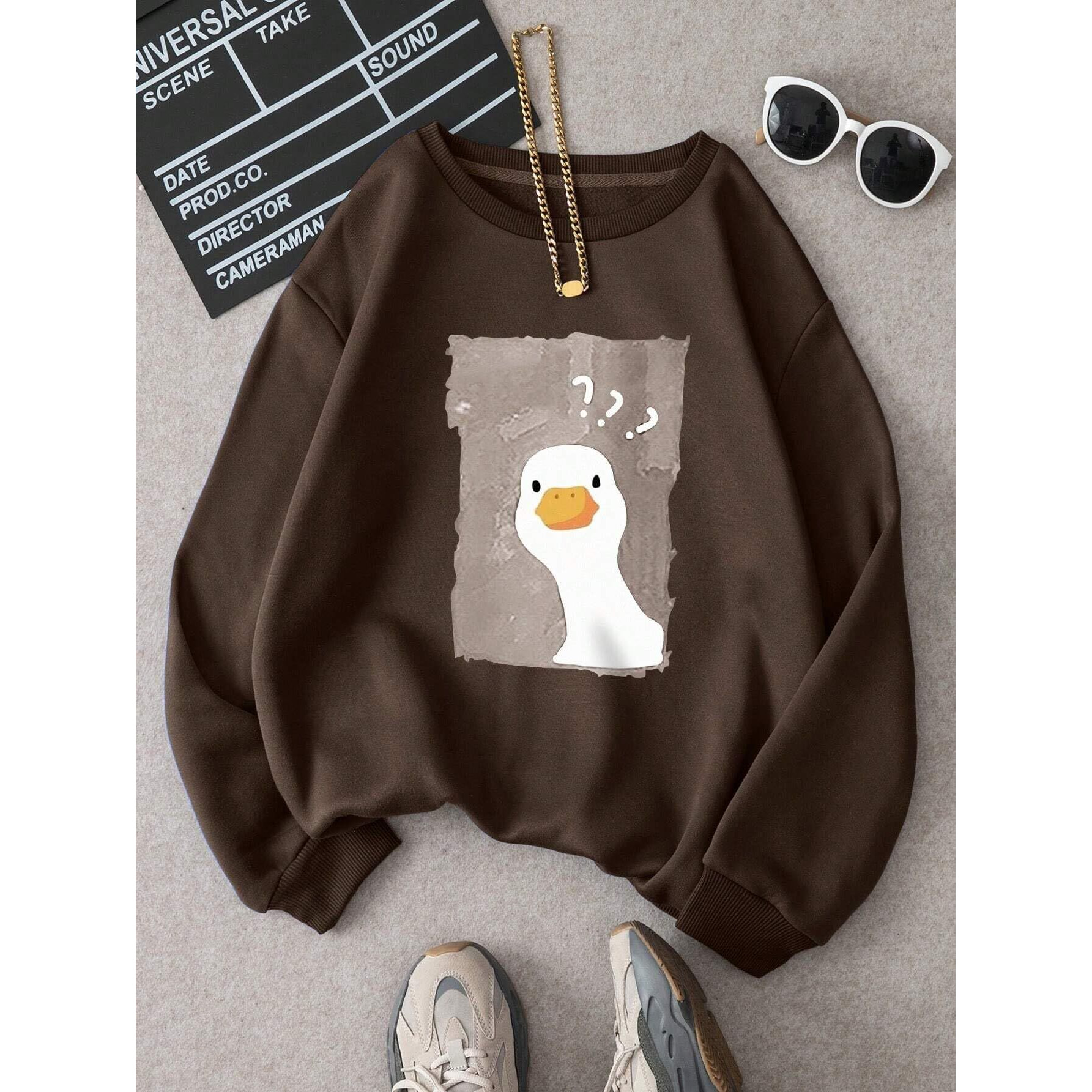 TAGAS Women's Fleece Round Neck Regular Fit Hoodie (WSS-12-SWAN-COFFEE-XXL_Coffee_2XL)