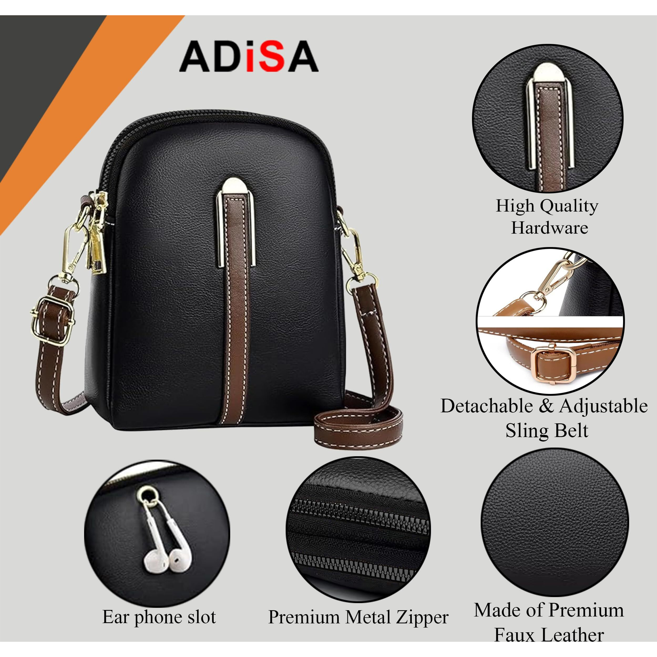 ADISA Women's Girls Grains Cross Body Sling Bag (SL5133-BLA)