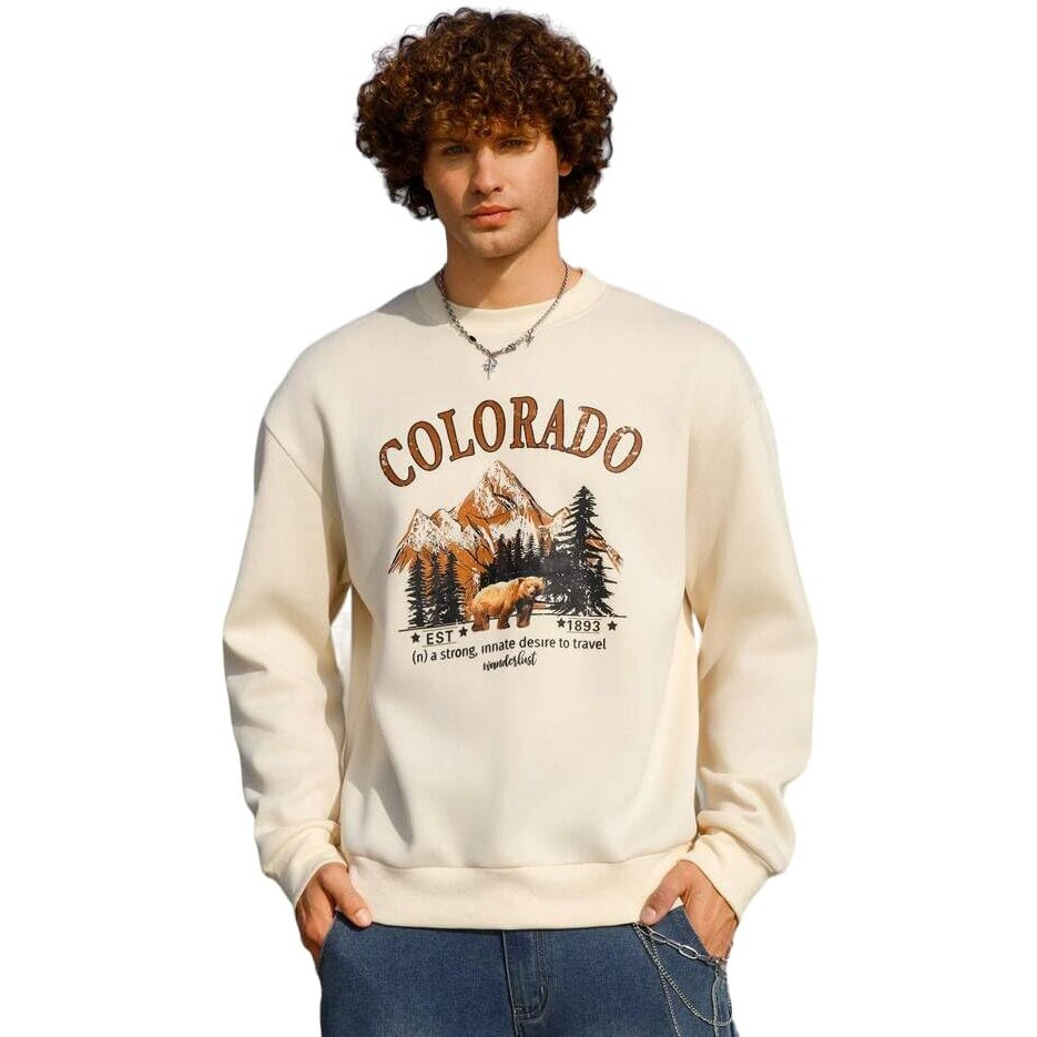 TAGAS Men's Fleece Year Round Replenishable Round Neck Regular Fit Sweatshirt (MSS-1-COLORADO-BEIGE-L_Beige_L)