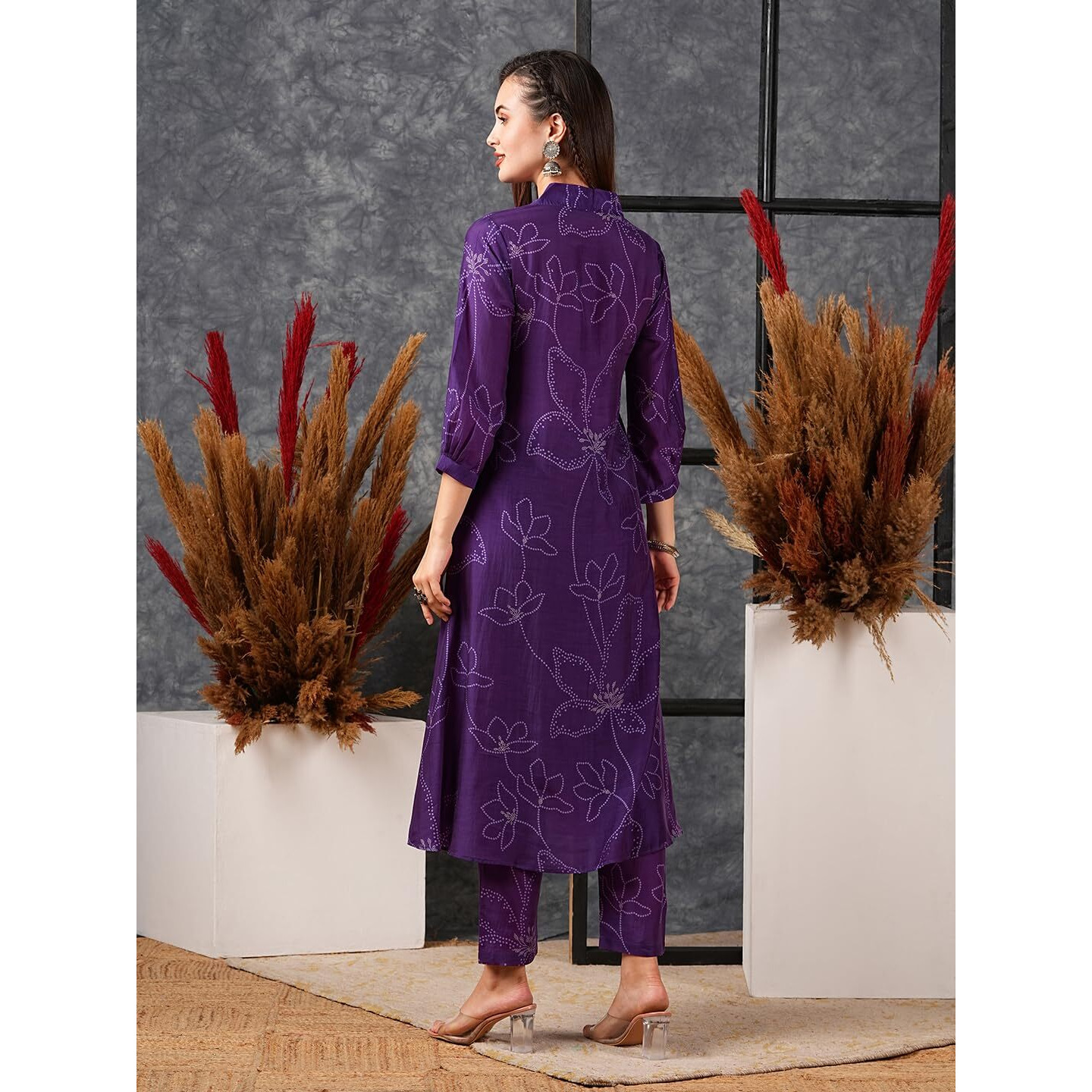 GoSriKi Women's Cotton Blend Anarkali Printed Kurta with Pant (Marup Begani-GS_L_Begani_Large)