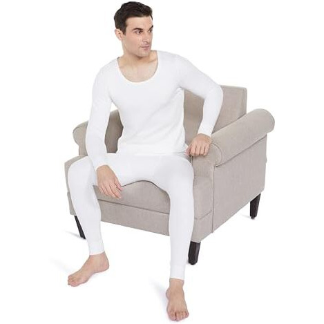 Amazon Brand - Symbol Men's Thermal Set (Top & Bottom) | Full Sleeve | Winter Wear | Body Warmer Set White M