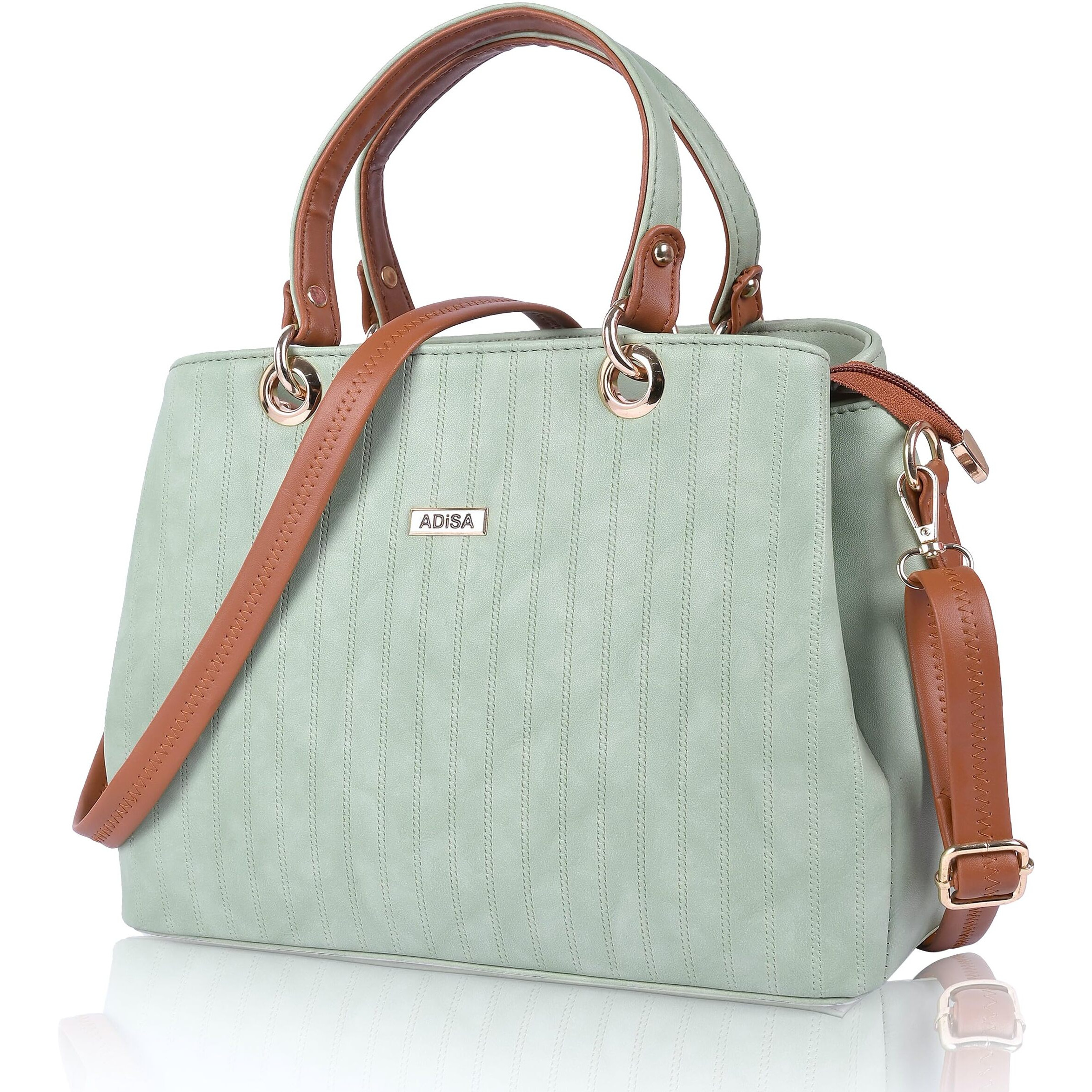 ADISA texture stripes handbag shoulder bag for women and girls with sling belt (AD4074-GREEN)