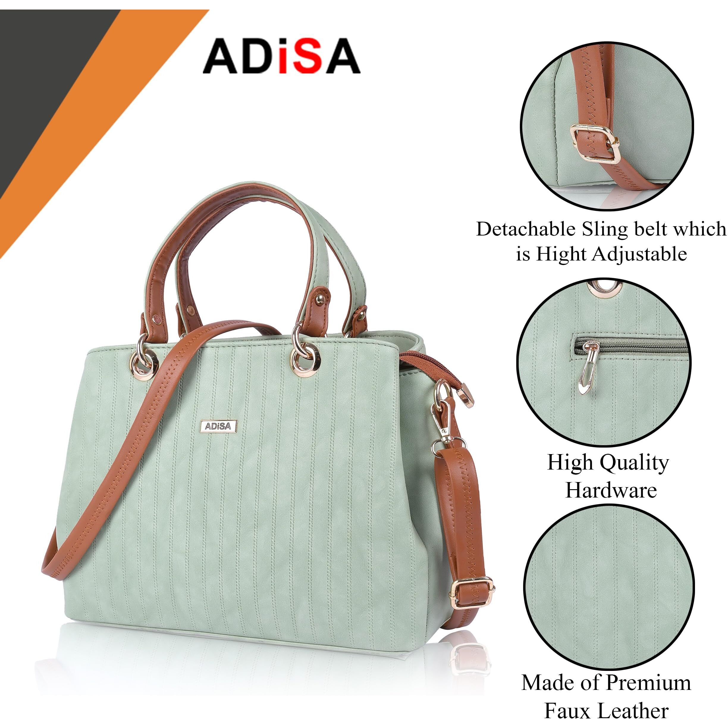ADISA texture stripes handbag shoulder bag for women and girls with sling belt (AD4074-GREEN)