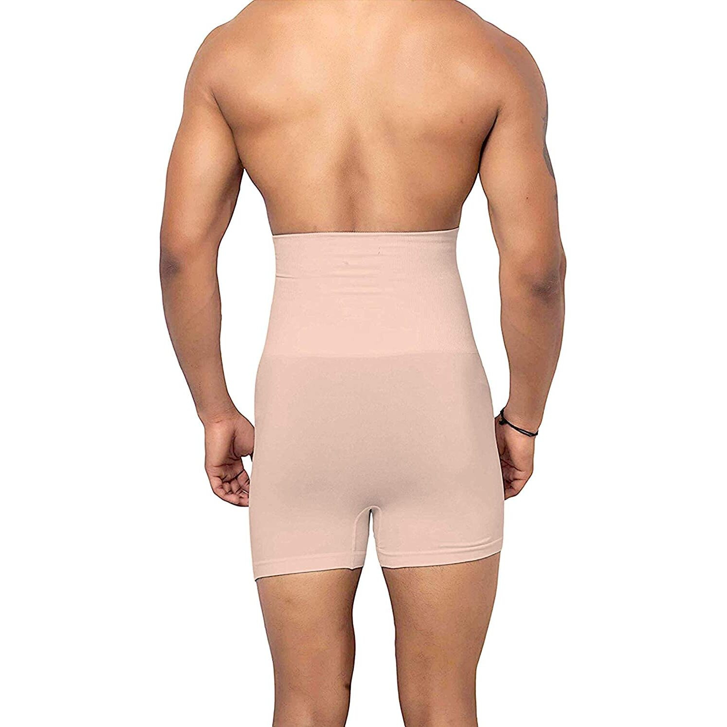 KROYWEN Tummy Tucker Mens High Waist Shapewear with Anti Rolling Strip Tummy Control Panties (Free-Size Fits 32-36 Waist Size) Beige