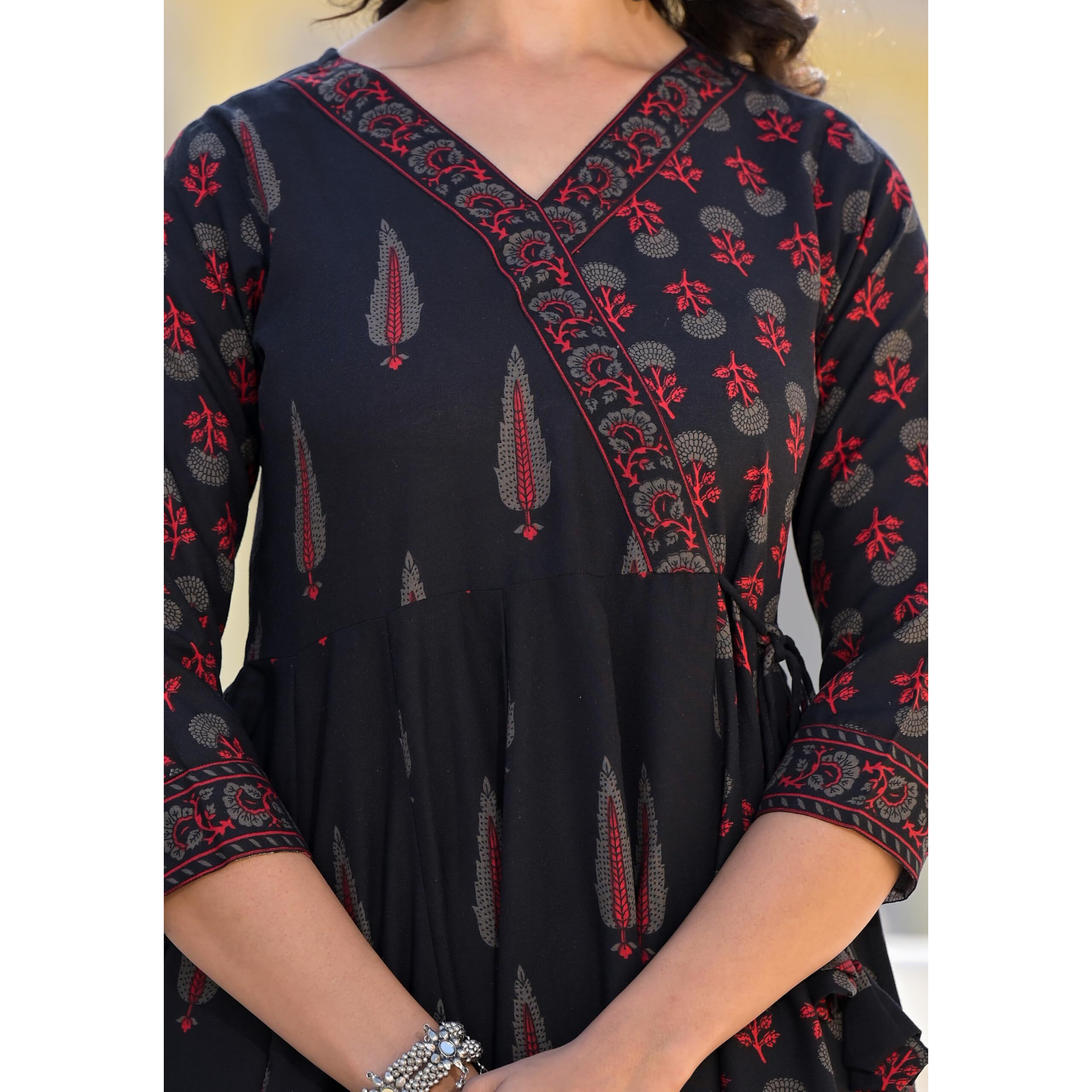 KLOSIA Women Printed Anarkali Kurta and Pant Set with Dupatta | Traditional | Ethnic Set | (X-Large) Black