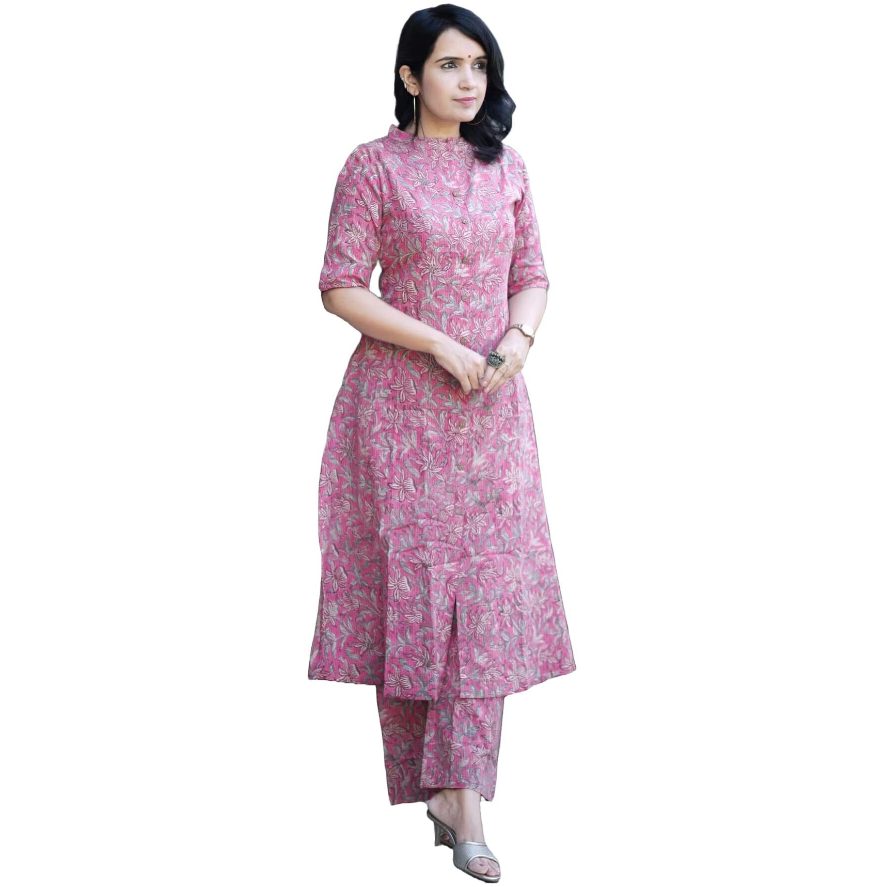 ANNI DESIGNER Women's Rayon Blend Straight Printed Kurta with Pant (Kasit Pink_S_Pink_Small)