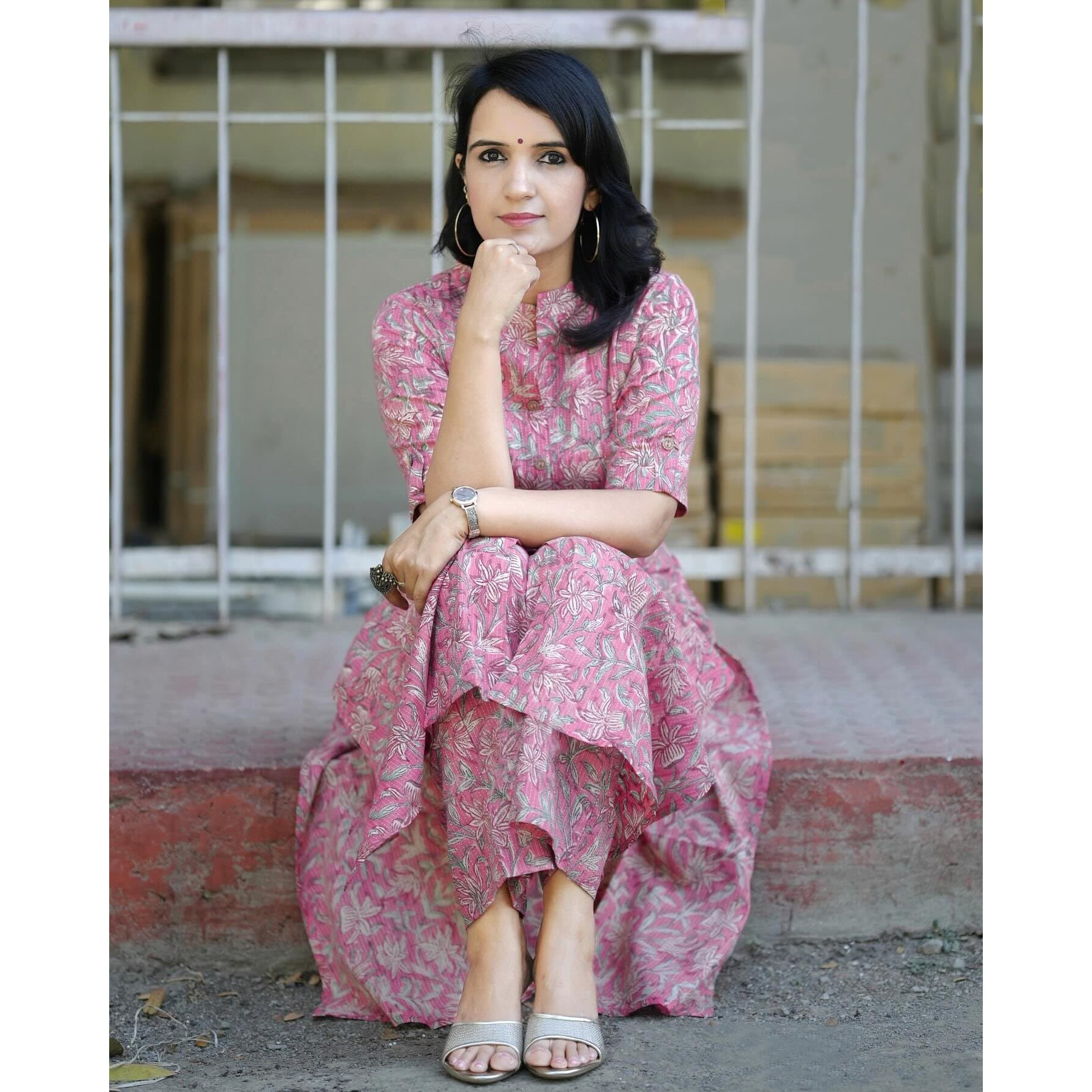 ANNI DESIGNER Women's Rayon Blend Straight Printed Kurta with Pant (Kasit Pink_S_Pink_Small)