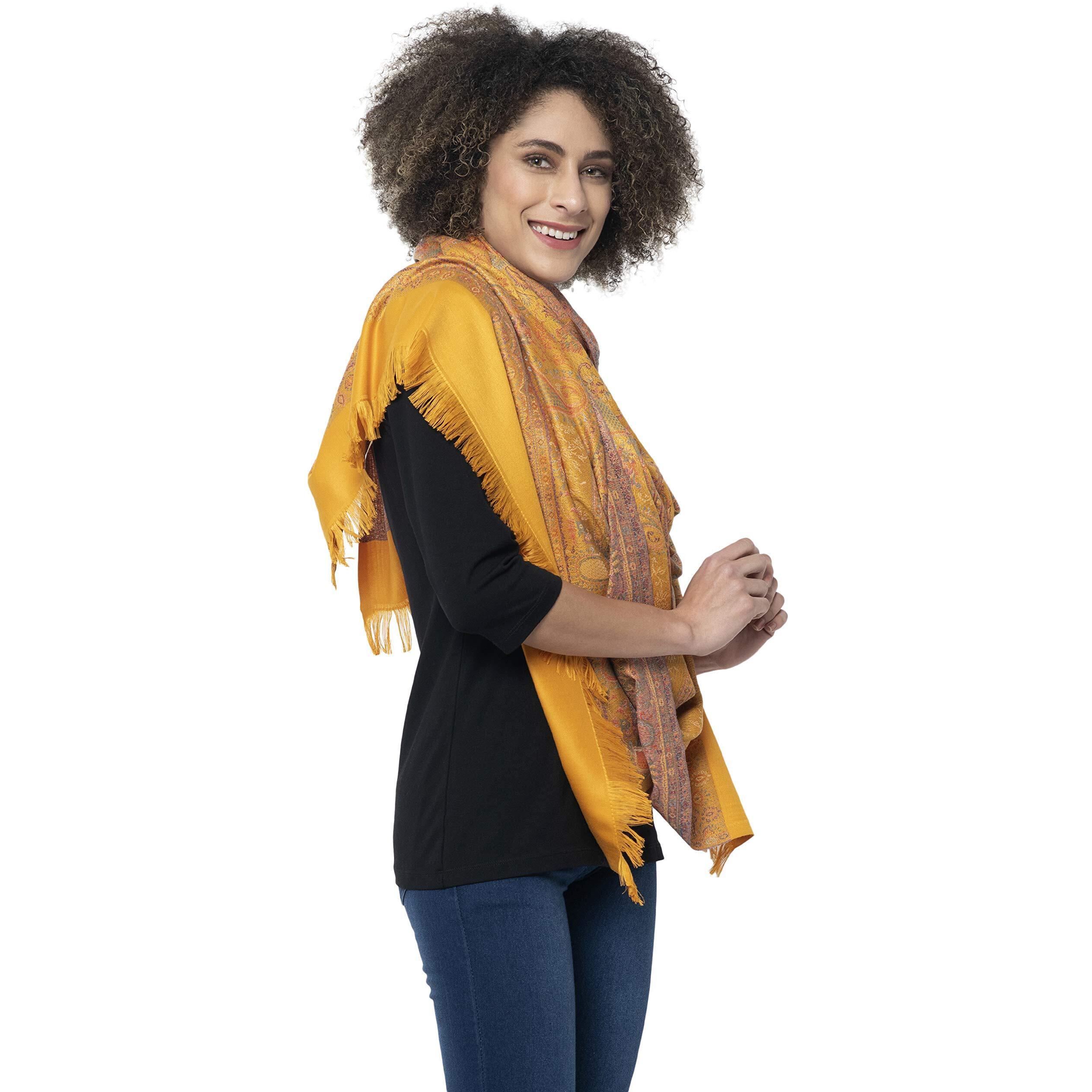 Weavers Villa - Women's Faux Pashmina Silk Paisley Design Shawls, Stoles (Mustard), 100cm X 200cm