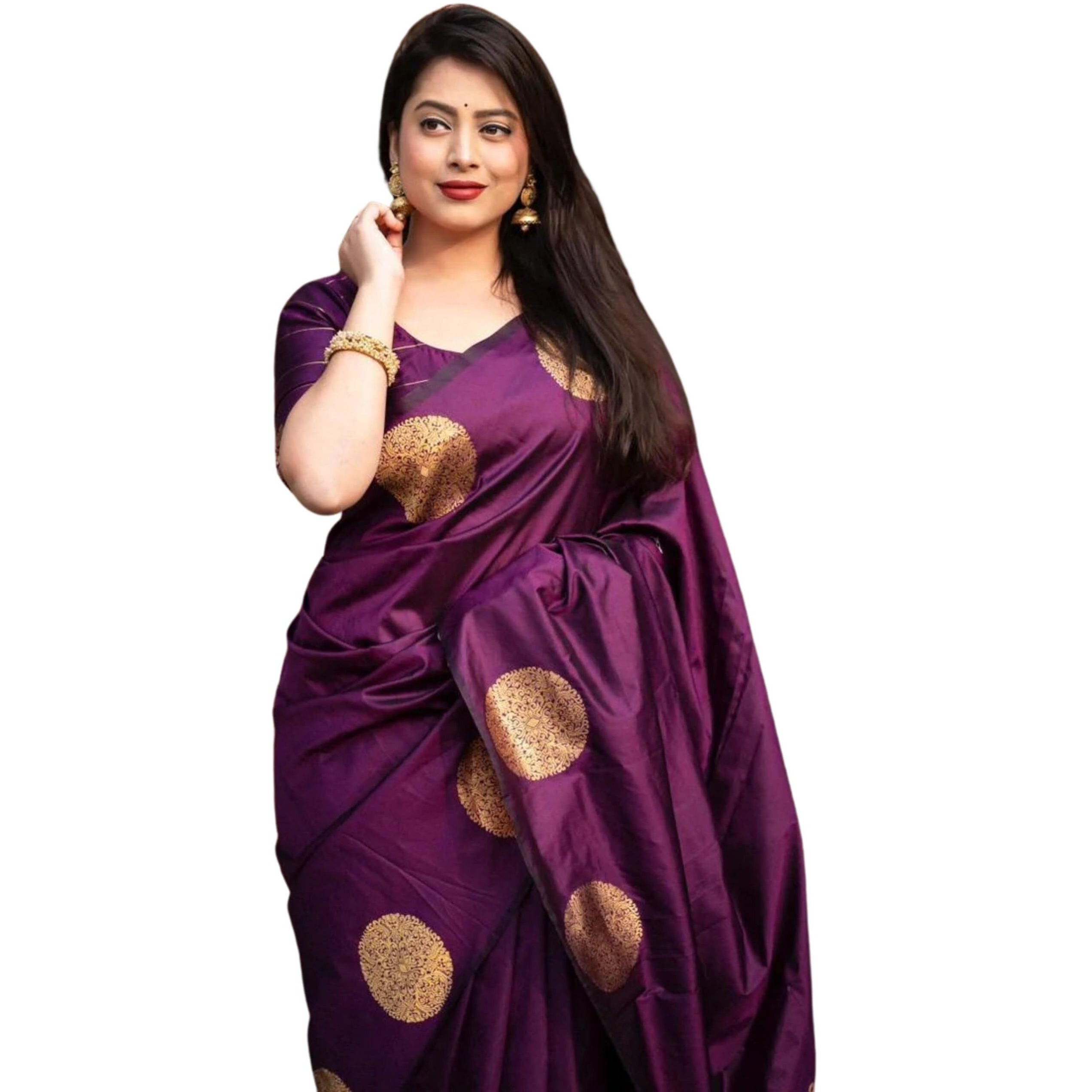 C J Enterprise Women's Banarasi Saree Pure Kanjivaram Silk Saree Soft Design Wear Pattu Sarees Latest Cotton With Blouse Piece Kanchipuram for Wedding sadi new ladies 2025 (KeriGola-51) (Purple)