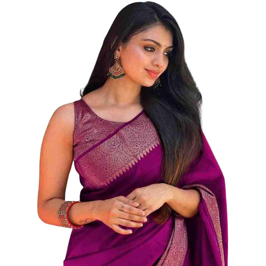 C J Enterprise Women's Pure Soft Kanjivaram Silk Saree for Wedding Kanchipuram Pattu Sarees Banarasi Cotton Latest Sari With Blouse Piece Design Wear ladies new sadi Party 2024 (Yatri-51) (Wine)
