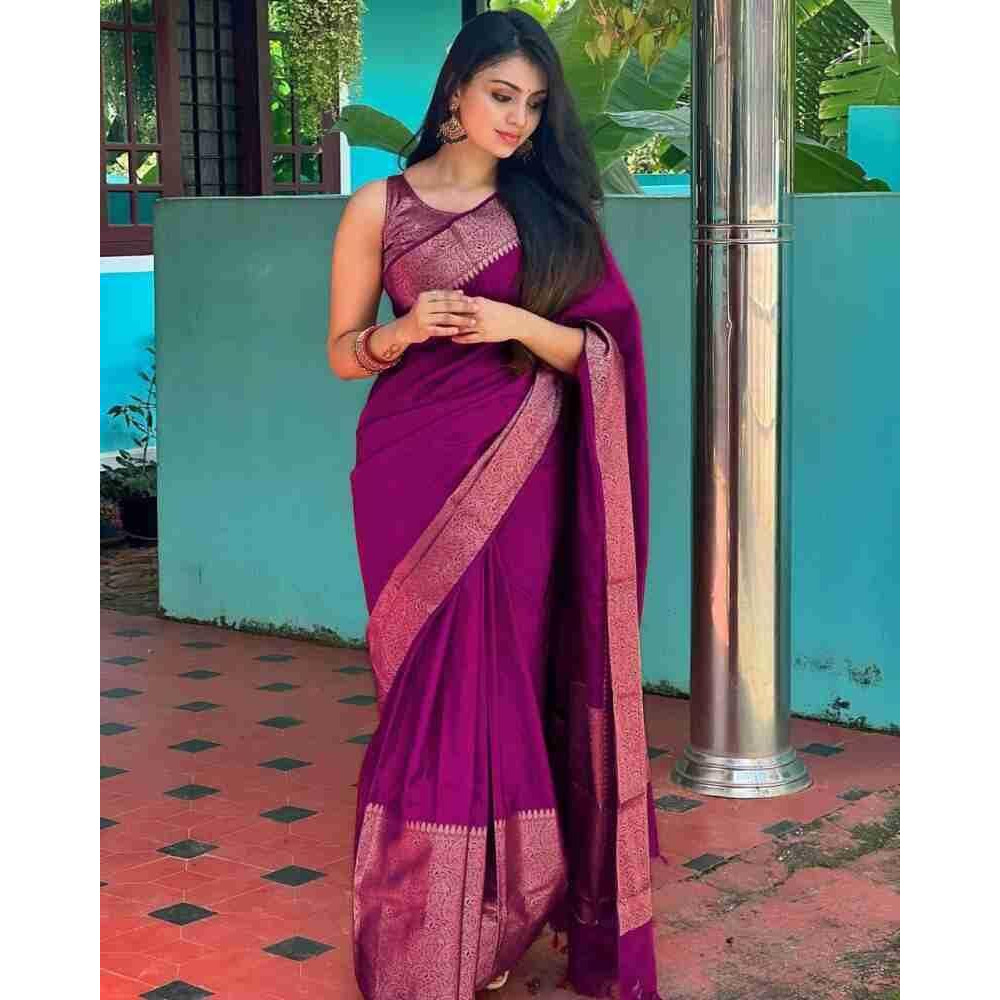 C J Enterprise Women's Pure Soft Kanjivaram Silk Saree for Wedding Kanchipuram Pattu Sarees Banarasi Cotton Latest Sari With Blouse Piece Design Wear ladies new sadi Party 2024 (Yatri-51) (Wine)