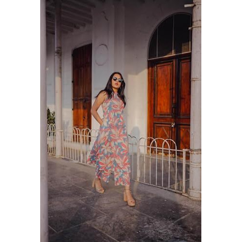 ANNI DESIGNER Women's Rayon Blend Straight Printed Kurta with Pant (VCM Blue_S_Blue_Small)