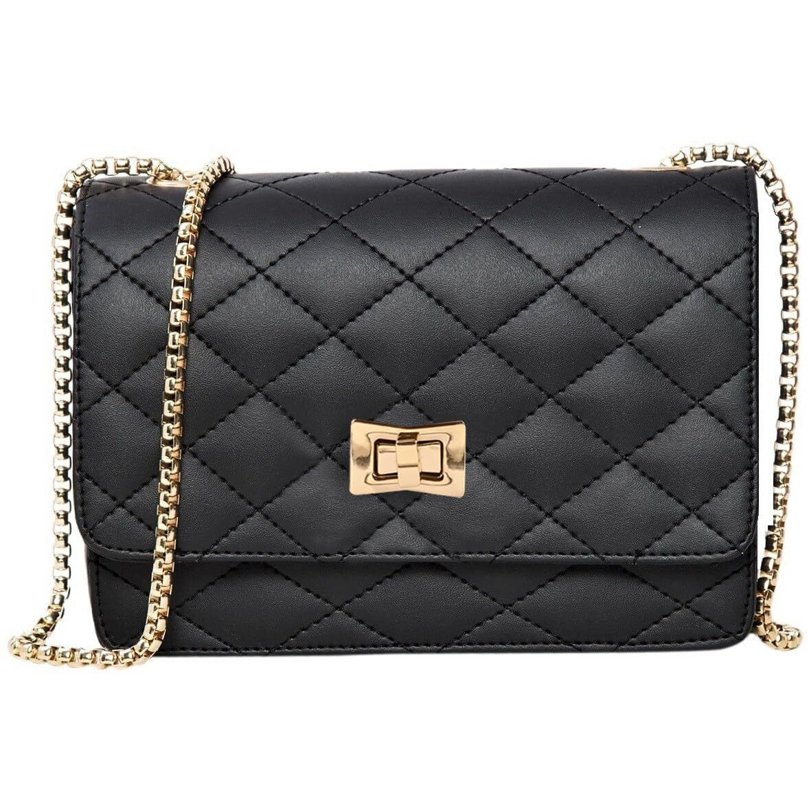 ADISA Women's Girls Party Sling Bag with Gold Chain (SL5090-BLA_Black)