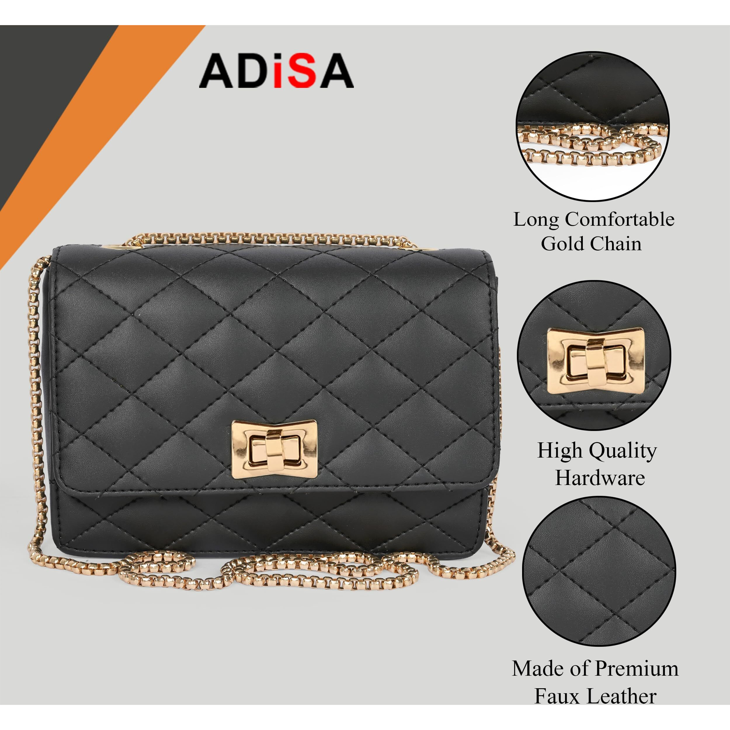 ADISA Women's Girls Party Sling Bag with Gold Chain (SL5090-BLA_Black)