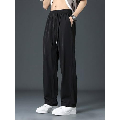 GRECIILOOKS Men Poly Lycra Baggy Regular Fit Trouser Pant (Black, Medium)