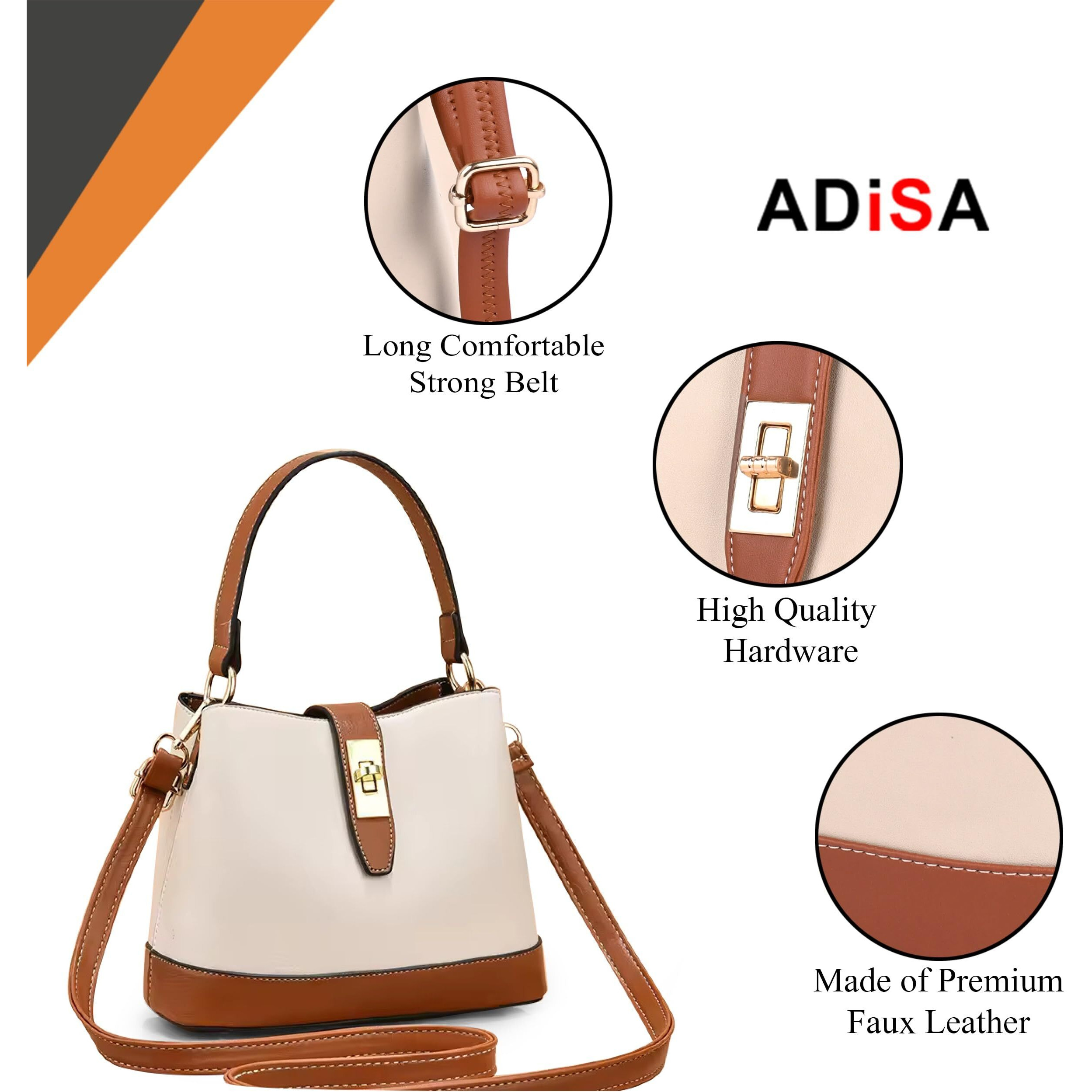 ADISA Women's Girls Bucket Cross Body Bag with Sling (SL5139-Off White)
