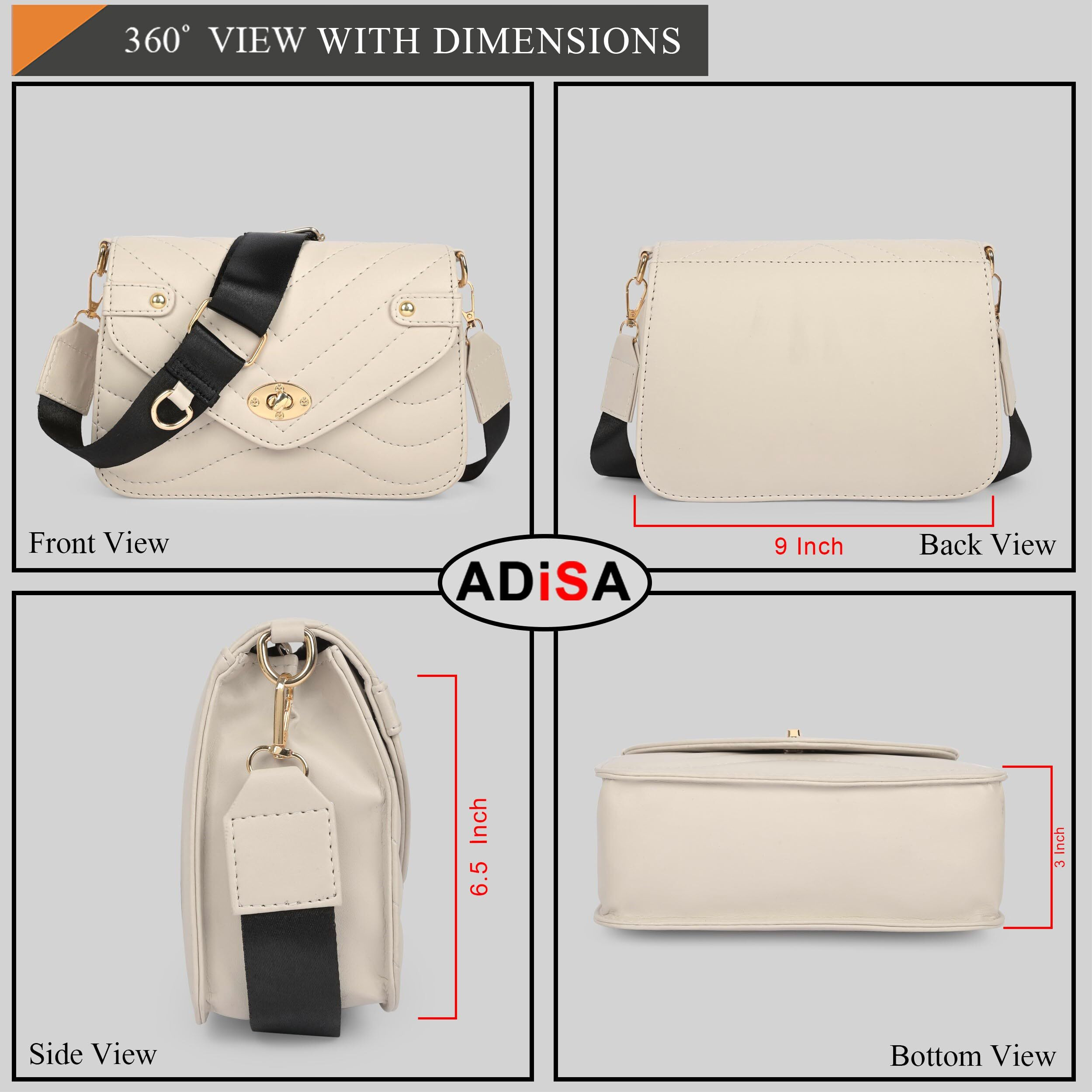 ADISA Women's Girls Waves Cross Body Sling Bag with Pouch (SL5130_Off White)