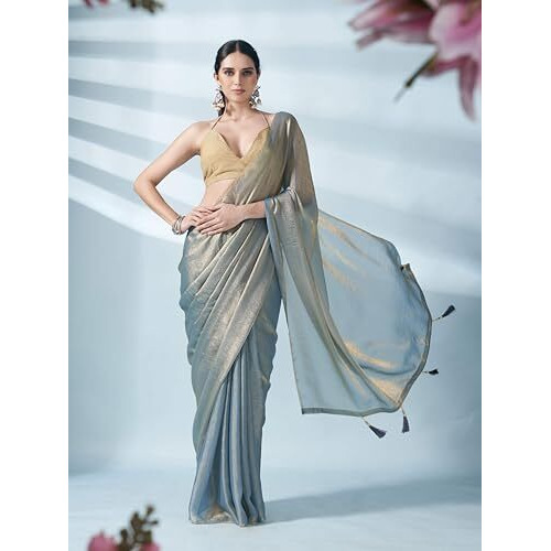 Womanista Women's Jimmychoo Two Tone Saree With Un-stitched blouse