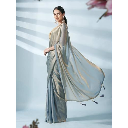 Womanista Women's Jimmychoo Two Tone Saree With Un-stitched blouse