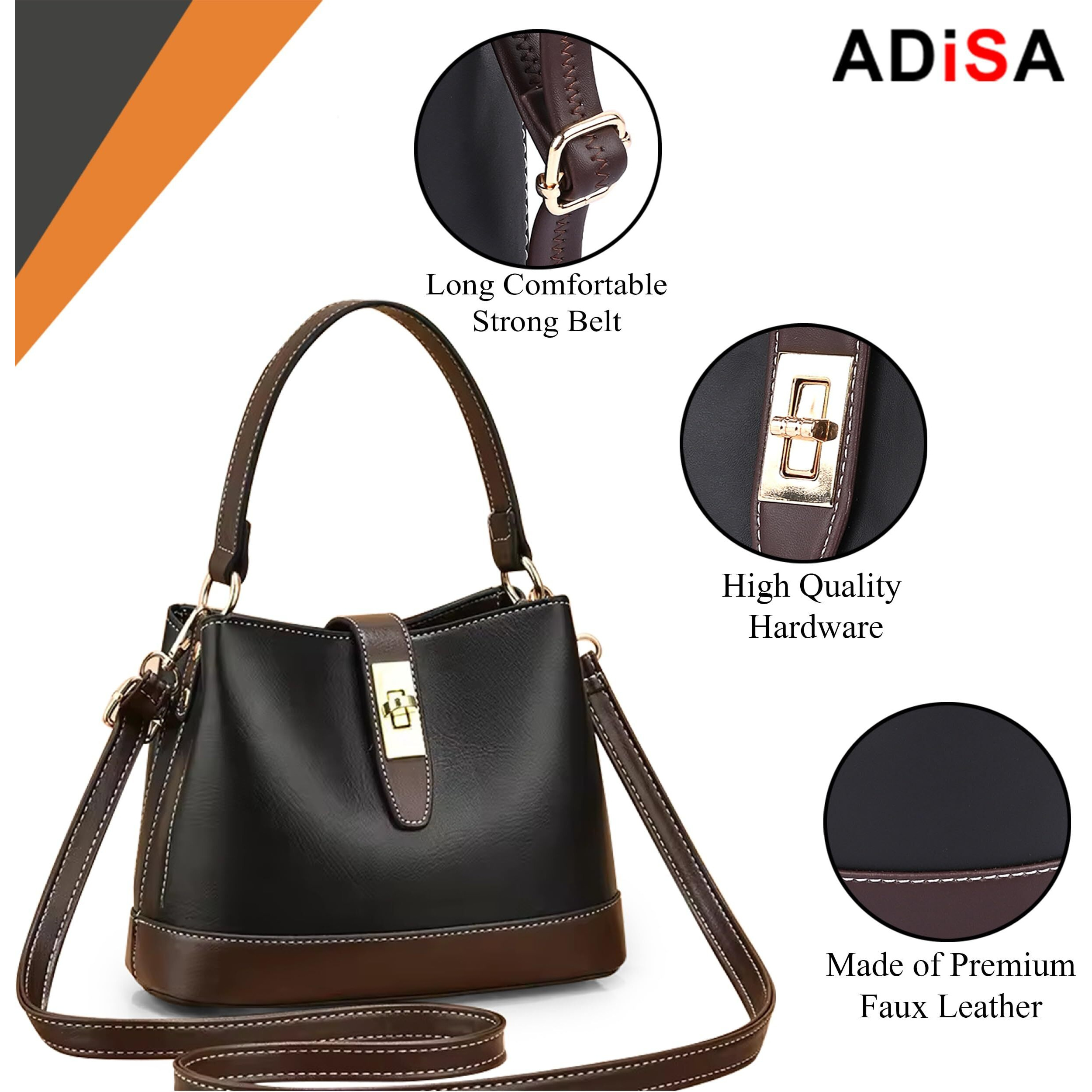 ADISA Women's Girls Bucket Cross Body Bag with Sling (SL5139_Black)