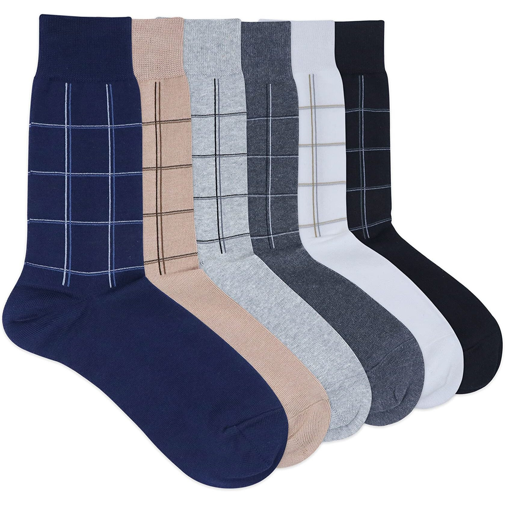 BALENZIA Men's Check Patterned Crew Length Cotton Socks (Free Size)-Combo Pack of 6