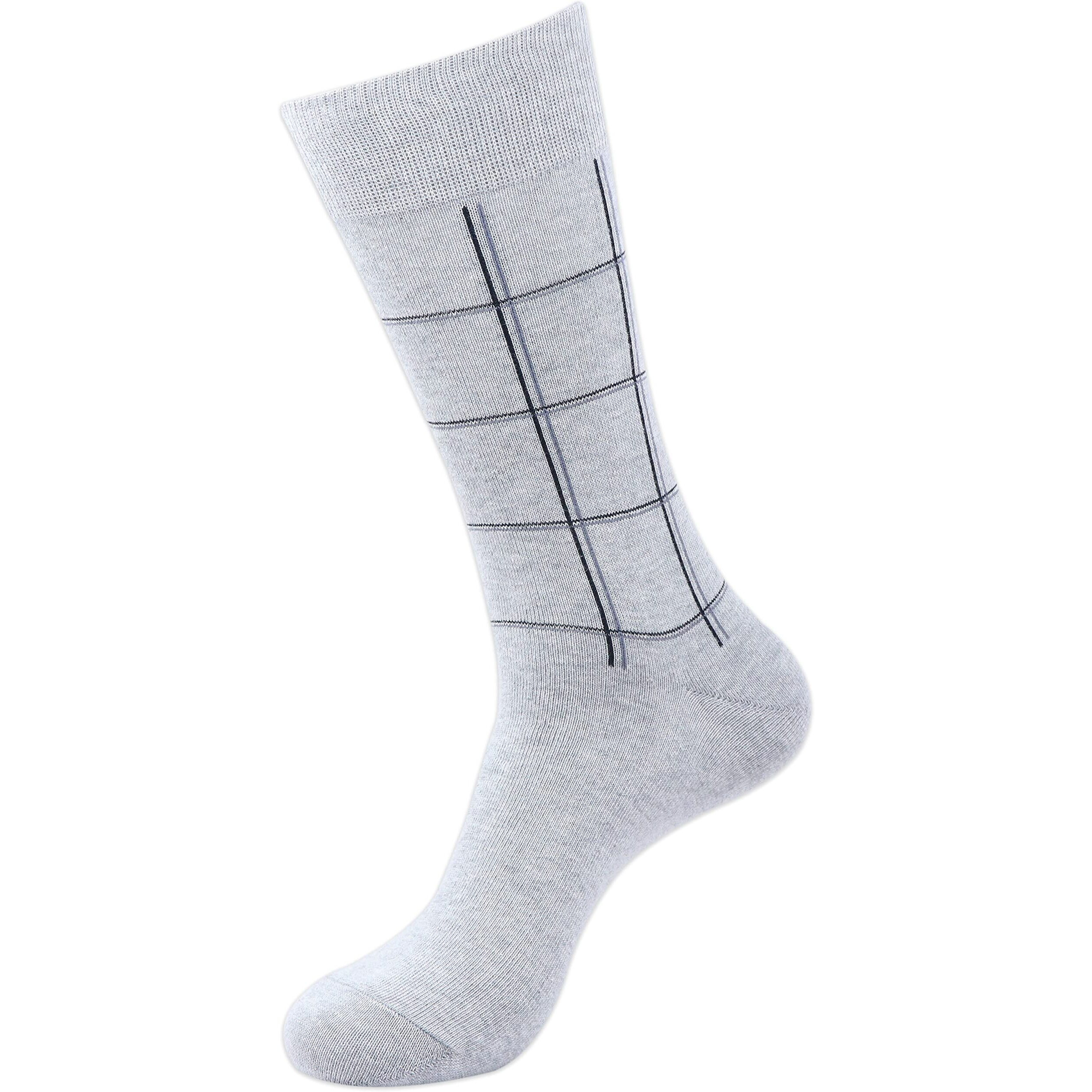 BALENZIA Men's Check Patterned Crew Length Cotton Socks (Free Size)-Combo Pack of 6
