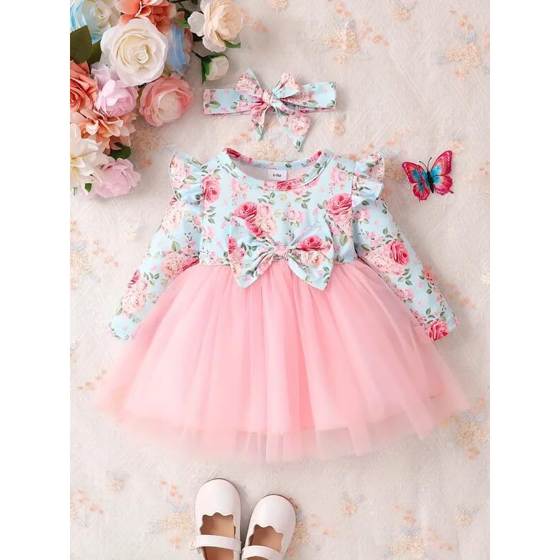 Niren Enterprise Hornbill Floral Printed Purple Color Baby Frock (Hornbill, 6-12M)