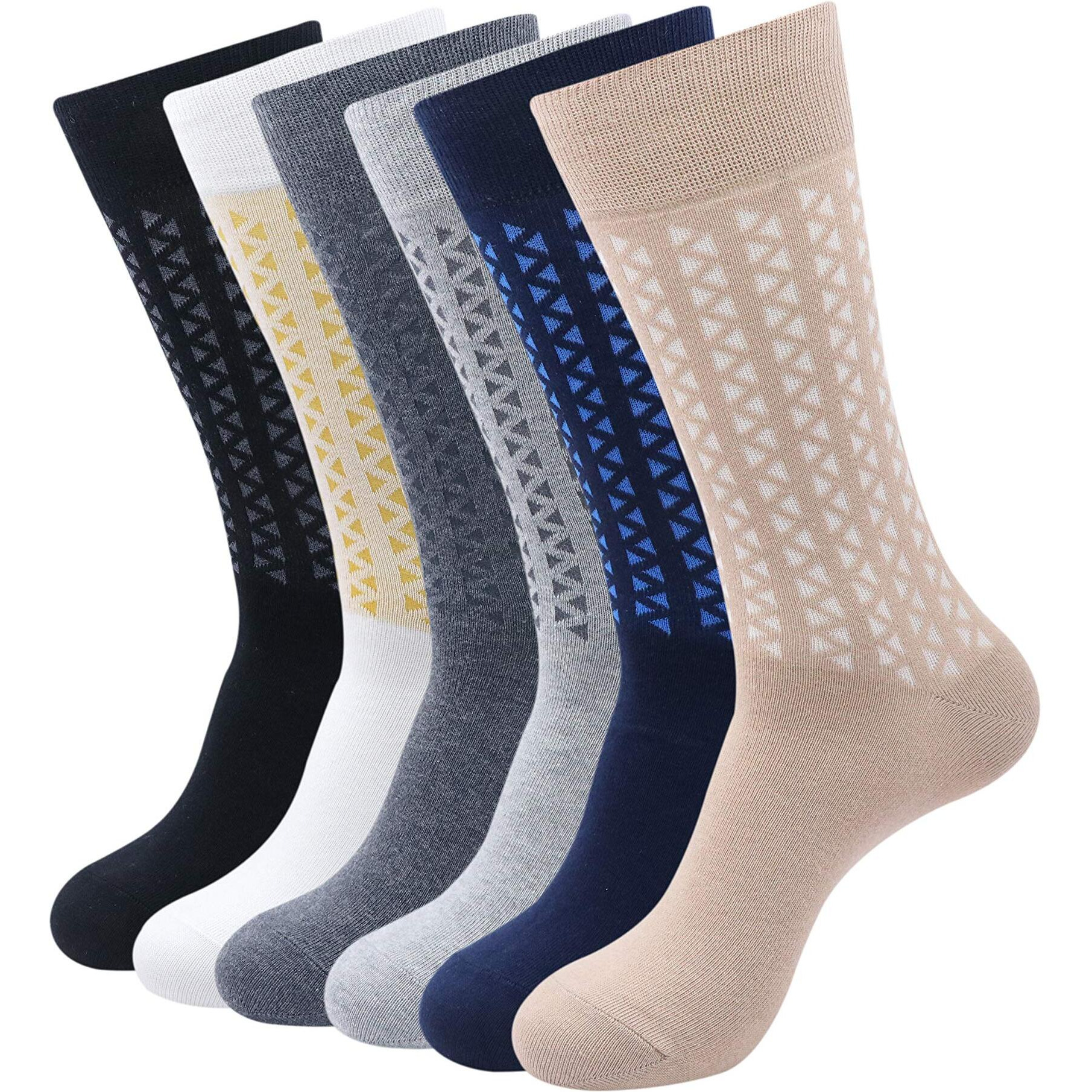 BALENZIA Men's Formal Crew/Calf Length Socks made with cotton & spandex (Multicolor)(Free Size) - Pack of 6