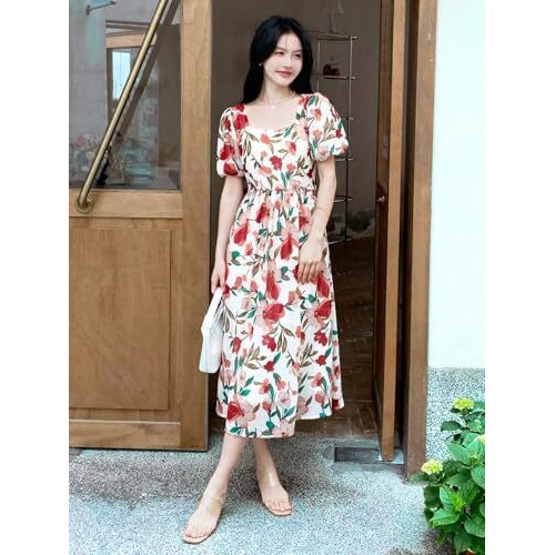 GRECIILOOKS Rayon Fit and Flare Below The Knee One Piece Maxi Bodycon Dresses Midi Dress for Women (GL-WD1208_Beige_S)