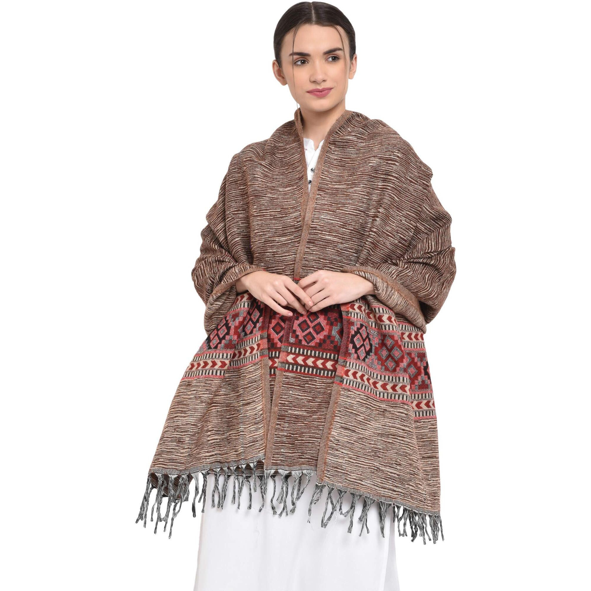 Weavers Villa Kullu Design Shawl (Coffee), 100cm X 200cm