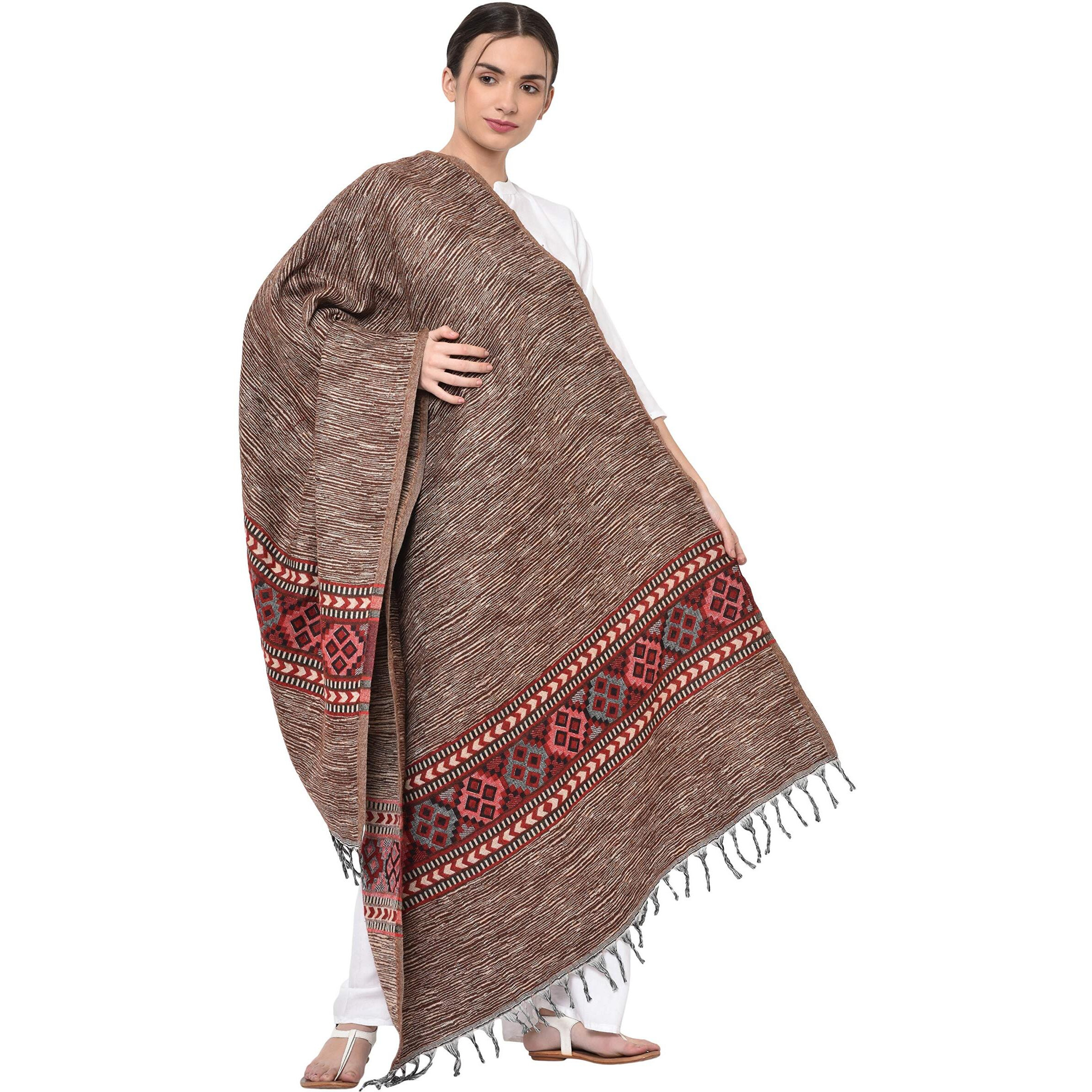 Weavers Villa Kullu Design Shawl (Coffee), 100cm X 200cm