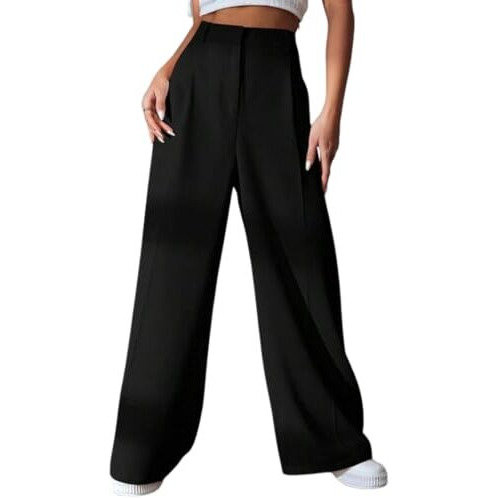 GRECIILOOKS Women's Baggy Wide-Leg Fit Trouser (Gl-Tr946_Black_L), Large