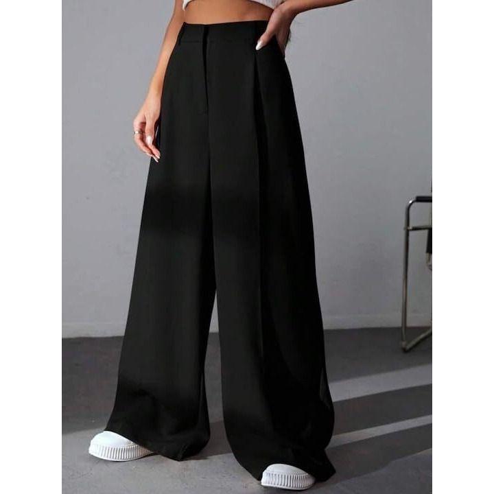 GRECIILOOKS Women's Baggy Wide-Leg Fit Trouser (Gl-Tr946_Black_L), Large