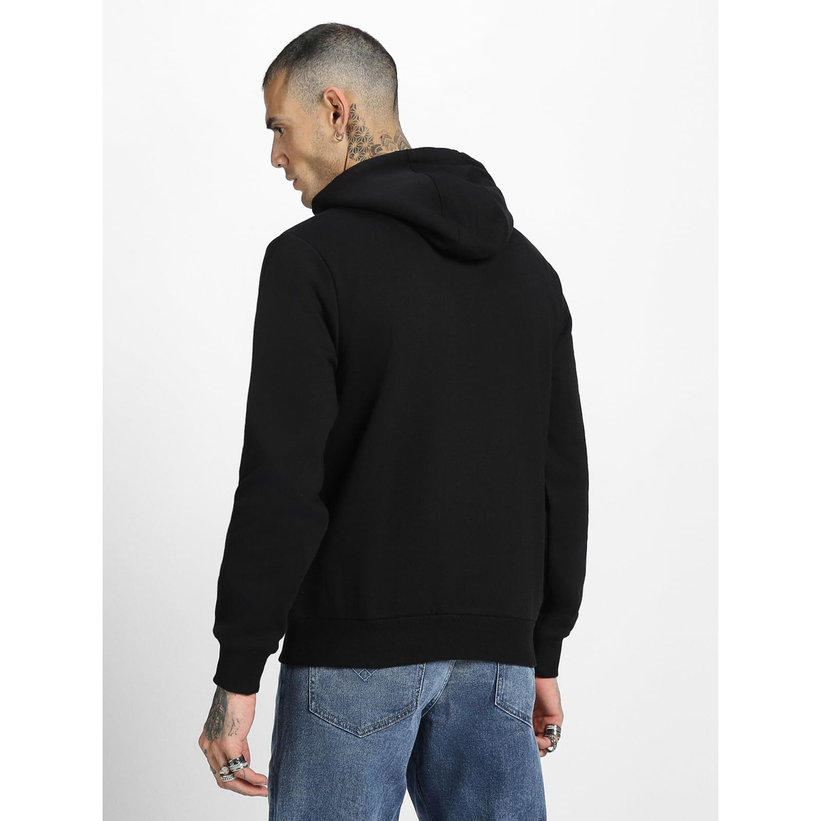 Veirdo Cotton Polly Fleece Regular Fit Black Solid Hoodie for Men (VH0423BKPL52_XL)