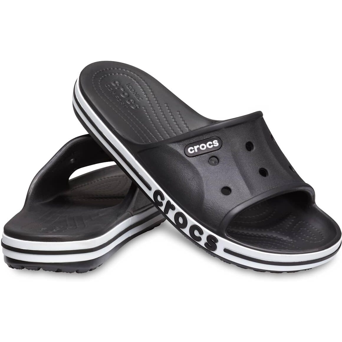crocs unisex-adult Bayaband Slide BLACK/WHITE Slide Sandal - 7 UK Men/ 8 UK Women (M8W10) (205392-066)