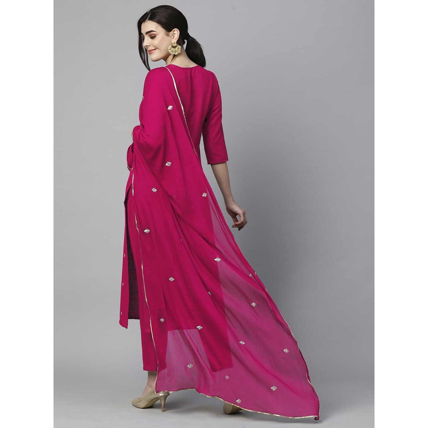 GoSriKi Women's Cotton Blend Embroidered Straight Kurta with Pant & Dupatta (Kasturi Pink-APL-GS_3XL_Pink_XXX-Large)
