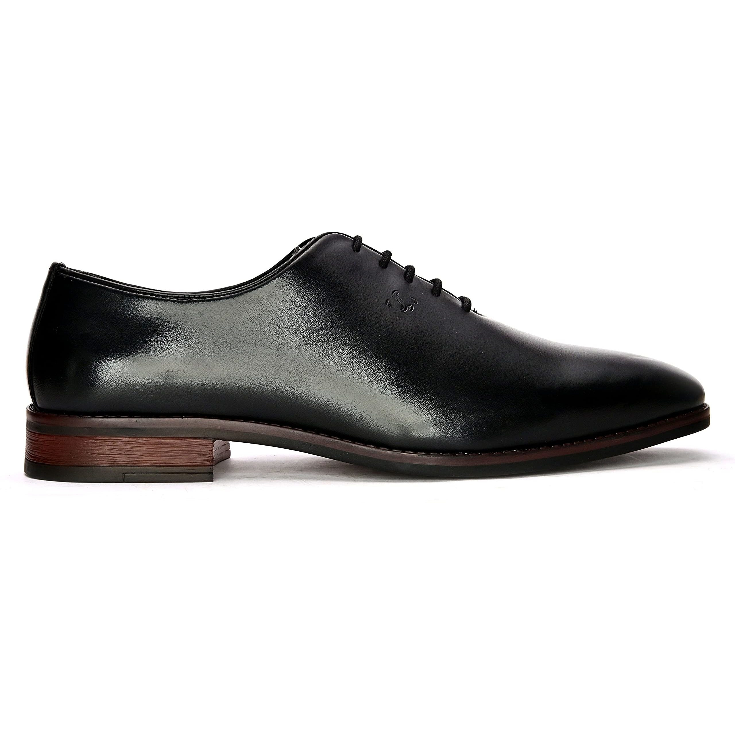 San Frissco Men's Shoe Black Leather  Round Toe Formal Oxfords Wrinkle-Free Patent Upper, Lightweight Design, and Cushioned Footbed for All-Day Comfort