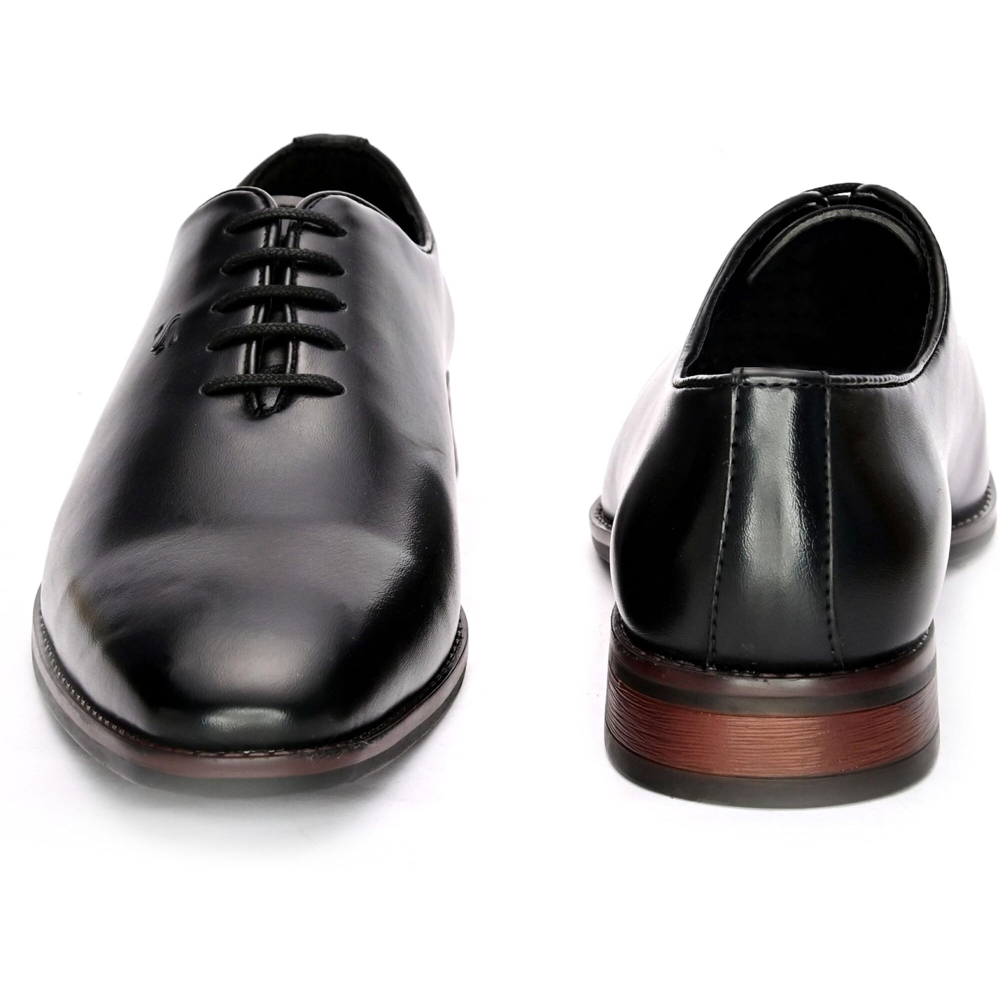 San Frissco Men's Shoe Black Leather  Round Toe Formal Oxfords Wrinkle-Free Patent Upper, Lightweight Design, and Cushioned Footbed for All-Day Comfort