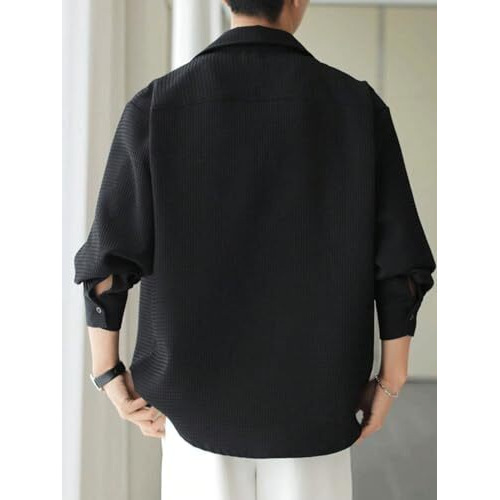 Leriya Fashion Textured Shirts for Men || Casual Shirt for Men || Shirt for Men|| Men Stylish Shirt || Men Fancy Shirt || Men Full Sleeve Shirt || Plain Shirts for Men (LF-MS-6135-L-Black)