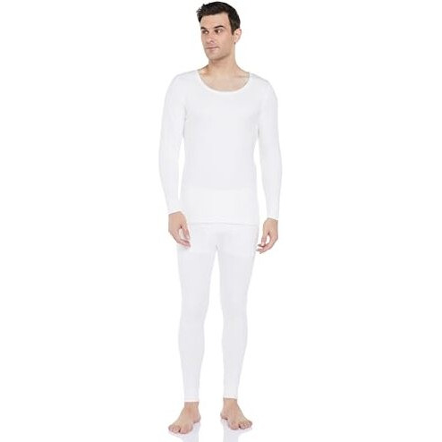 Amazon Brand - Symbol Men's Thermal Set (Top & Bottom) | Full Sleeve | Winter Wear | Body Warmer Set_SYM-M-A24-TH-SET-1003_White_L
